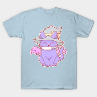 Cute Kawaii Cat with Knife and Bat Wings in Pastel Colors T-Shirt